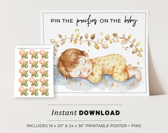 Baby Shower Games, Pin the Pacifier on the Baby, Printable Poster Party Game, Baby Shower Activity, Baby Shower Game, INSTANT DOWNLOAD