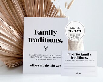 Mr White Minimalist 'Family Traditions' Sign and Card, Printable | EDITABLE TEMPLATE #001