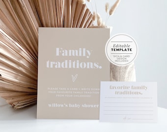 Scandi Minimalist 'Family Traditions' Sign and Card, Printable | EDITABLE TEMPLATE #047