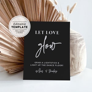 Willow Minimalist Let Love Glow Sign, Wedding Glow Stick Send Off Sign, Glow Stick Wedding Sign Template #028
