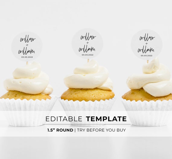 Wedding Cupcake Topper Custom Printable Template Cupcake Bar - Etsy