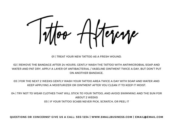 Juliette Minimalist Tattoo Aftercare Card Editable Aftercare - Etsy Australia
