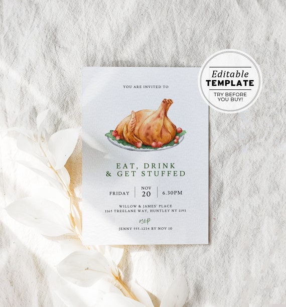 Editable Thanksgiving Dinner Party Invitation, Friendsgiving Invite | EDITABLE TEMPLATE