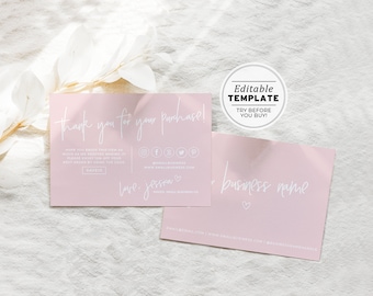 Blush Minimalist Small Business Thank You Card, Thank You Package Insert, Thank You For Your Purchase | EDITABLE TEMPLATE #051 #043