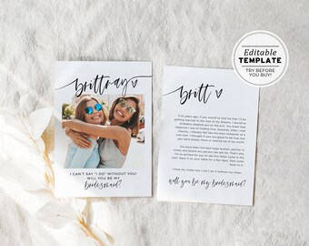 Aubrey Minimalist Will you be my bridesmaid Bridesmaid Proposal Photo Card | EDITABLE TEMPLATE #073
