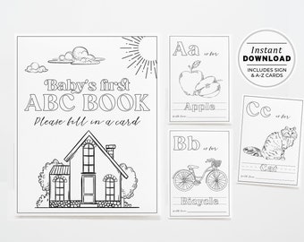 Montessori ABC Coloring Book, Baby Shower Activity, Alphabet Flash Cards First abc, Printable Editable Template