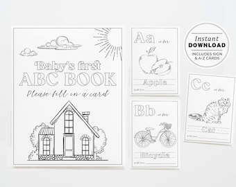 Montessori ABC Coloring Book, Baby Shower Activity, Alphabet Flash Cards First abc, Printable Editable Template