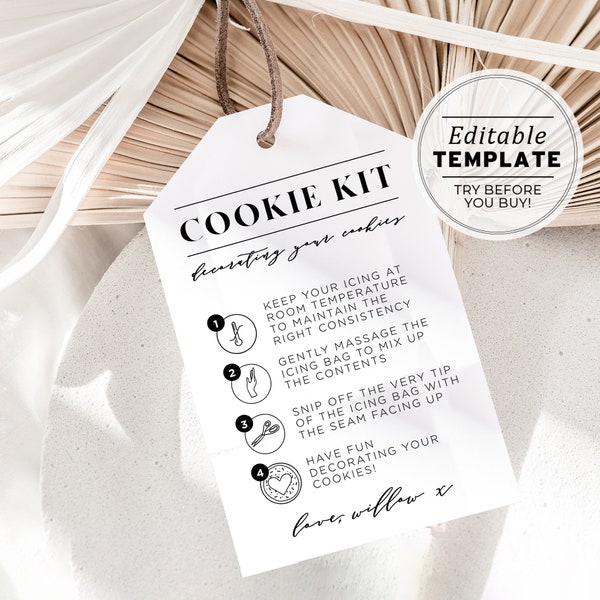 Mr White Minimalist Cookie Kit Gift Tag Template, DIY Cookie Decorating Kit Tag | EDITABLE TEMPLATE #001