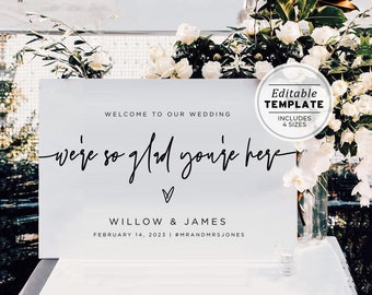 We're so glad you're here Modern Wedding Welcome Sign Template Printable | EDITABLE TEMPLATE #028