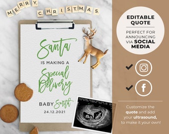 Christmas Pregnancy Announcement, Social Media, Pregnancy Due Date, Letter Board, Gender Neutral, Pregnancy Reveal, Editable Template