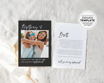 Willow Minimalist Will you be my bridesmaid Bridesmaid Proposal Photo Card | EDITABLE TEMPLATE #028