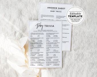 Baby Shower Games, Baby Shower Trivia Game, Trivia Questions, Trivia Game, Digital Download, Printable Editable Template #004 JULIETTE