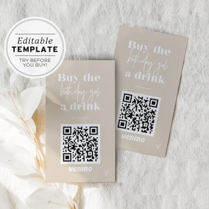 Buy the Birthday Girl a Drink Venmo Card, Paypal, QR Code, Cash App Card Template | EDITABLE TEMPLATE Scandi Minimalist #047