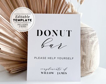 Mr White Minimalist Editable Donut Bar Sign | EDITABLE TEMPLATE Printable #001