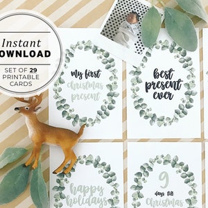Watercolor Greenery My First Christmas Baby Milestone Cards, Set of 29, Christmas Baby, Baby First Christmas, Christmas Baby Photo Prop #015
