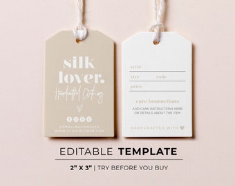 Scandi Minimalist Clothing Swing Tag Care Instructions Template | EDITABLE TEMPLATE #053 #043