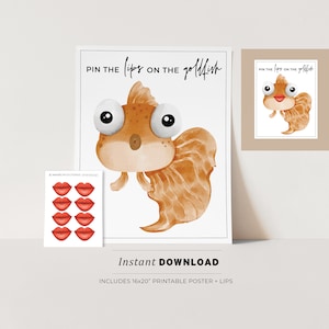 Cute Goldfish Party Game, Pin the Lips on the Goldfish Printable Poster, Birthday Party Game, INSTANT DOWNLOAD
