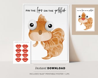 Cute Goldfish Party Game, Pin the Lips on the Goldfish Printable Poster, Birthday Party Game, INSTANT DOWNLOAD