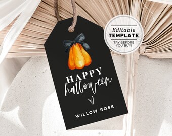 Minimalist Editable Halloween Gift Tag Template, Halloween Printable