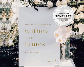 Minimalist Gold Wedding Welcome Sign Template Printable Editable Mr White Minimalist #064