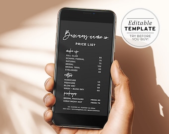 Minimalist Electronic Price List Template, Instagram Price List, iMessage Price List | EDITABLE TEMPLATE Willow #054 #043