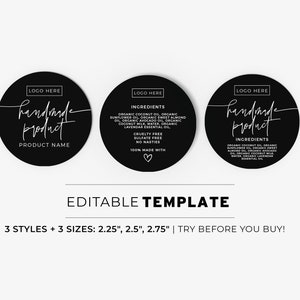 Minimalist Ingredients Label Template, Jar Label - 3 Sizes + 3 Styles - 2.25&quot;/2.5&quot;/2.75&quot; Jar Label, Editable Template #054 #043 Willow