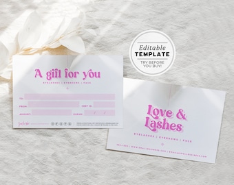 Kylie Pink Gift Certificate Template, Gift Voucher Printable | EDITABLE TEMPLATE #060 #043