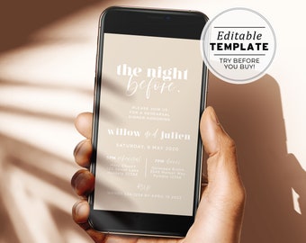 Scandi Minimalist Rehearsal Dinner Evite, Electronic Invite, Printable | EDITABLE TEMPLATE #047