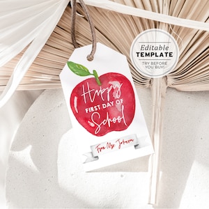 Back to School Teacher Gift Tag, Apple Thank You Favor Tag template, PTO PTA tag, Printable teacher tag | Editable Template