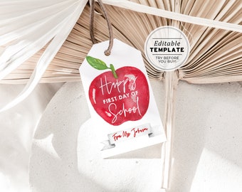 Back to School Teacher Gift Tag, Apple Thank You Favor Tag template, PTO PTA tag, Printable teacher tag | Editable Template