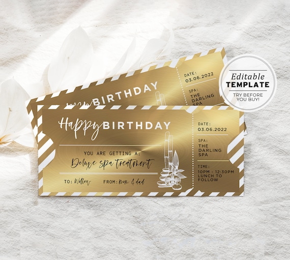 Printable Gold Spa Gift Voucher Birthday Gift Template - Etsy