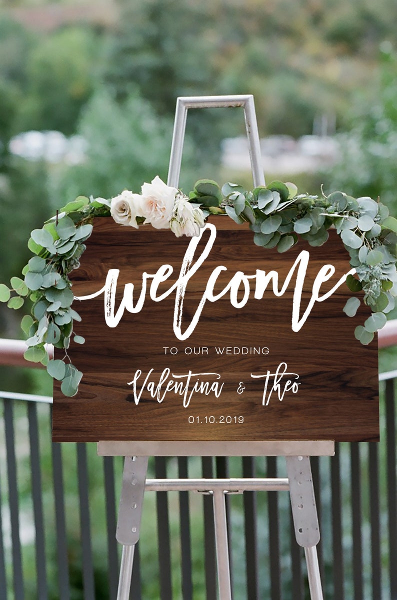 Wood Textured Wedding Welcome Sign, Editable Template, Printable image 4