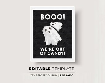 Booo! We're out of Treats! Halloween Sign Printable | EDITABLE TEMPLATE