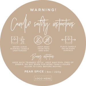 Candle Warning Label Template, Printable Candle Safety Sticker, Sizes: 1.5" / 2" / 3" | EDITABLE TEMPLATE #052 #043 Nue Minimalist image 7