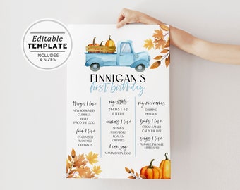 Finnigan Fall Themed Truck Birthday Milestone Poster | EDITABLE TEMPLATE, Printable #104