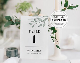Chelsea Leafy Minimalist Table Numbers Template, Wedding Table Numbers, Printable Table Numbers, Modern Wedding Template #068