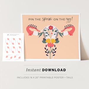 Baby Shower Party Game, Pin the Sperm on the Egg Printable Poster Party Game, INSTANT DOWNLOAD