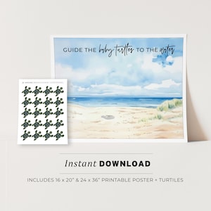 Kids Party Game, Guide the Baby Turtles to the Water Game, Pin the Tail Game, Printable Poster, Birthday Party Game, INSTANT DOWNLOAD