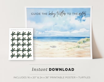 Kids Party Game, Guide the Baby Turtles to the Water Game, Pin the Tail Game, Printable Poster, Birthday Party Game, INSTANT DOWNLOAD