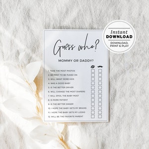 Adivina quién mamá o papá juego de baby shower, quién lo dijo mamá o papá juego de baby shower, divertido juego de adivinanzas, descarga instantánea imprimible #004