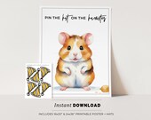 Pin the Hat on the Hamster Kids Party Game Printable Poster, Birthday Party Game | INSTANT DOWNLOAD