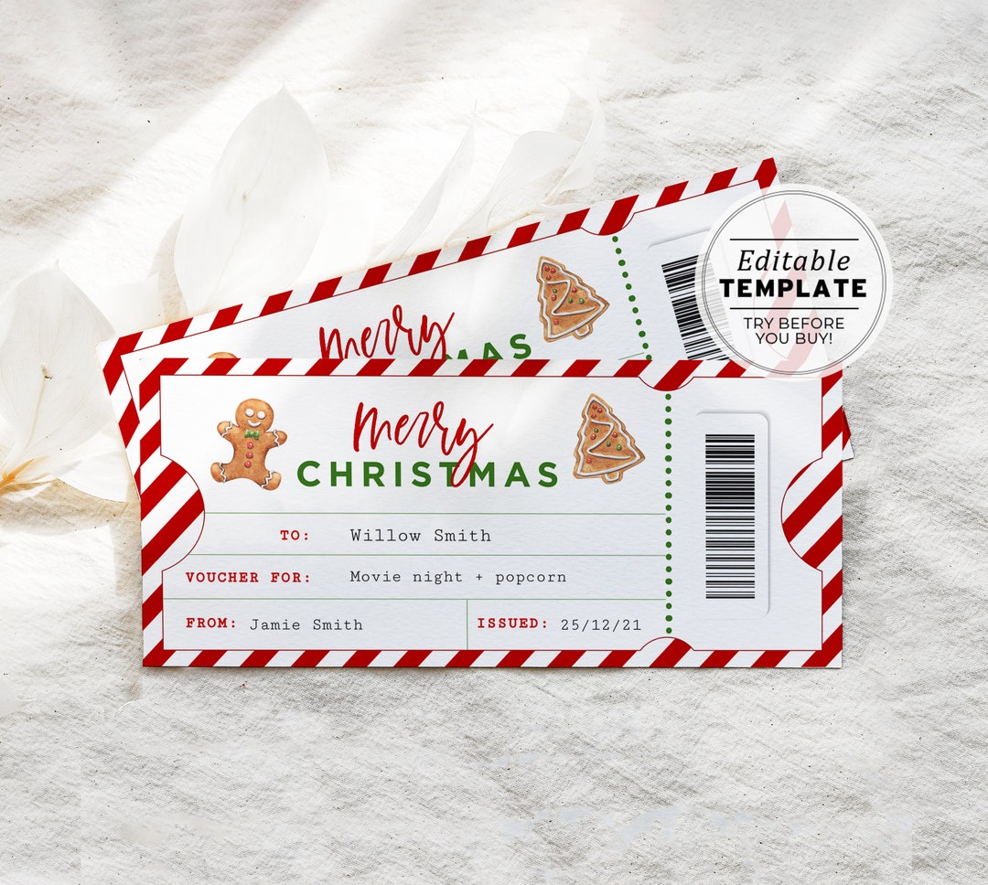 Plantilla imprimible de vale de regalo de Navidad, certificado de ...