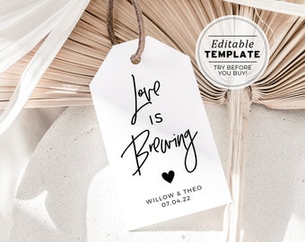 Juliette Minimalist 'Love is Brewing' Favor Swing Tags, Gift Tags | EDITABLE TEMPLATE #004