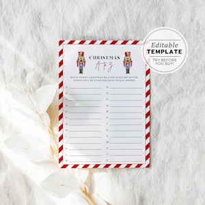 Christmas A to Z Game, Holiday A-Z Party Game, Christmas Party Game, Office Christmas Game, Family Xmas Game | EDITABLE TEMPLATE