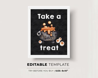 Take a Treat Halloween Sign Printable | EDITABLE TEMPLATE