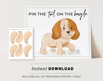 Pin the Tail on the Beagle Kids Party Game Printable Poster, Birthday Party Game, INSTANT DOWNLOAD