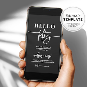 Invitación digital minimalista para fiesta de 50 cumpleaños de Hello Fifty Willow / PLANTILLA EDITABLE n.° 028
