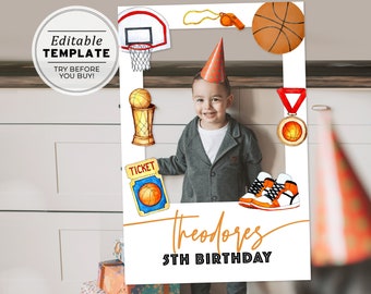 Minimalist Basketball Theme Kids Photo Frame Prop Frame Printable, Photo Booth Prop | EDITABLE TEMPLATE #067