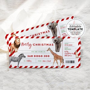 Printable Zoo Ticket Weihnachtsgeschenk Gutschein, Zoo Ticket Geschenkgutschein, Zoo Weihnachtsgeschenk Coupon | EDITIERBARE VORLAGE #082 #091