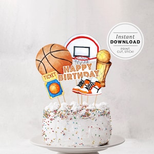 Printable Basketball Cake Topper, Watercolor Basketball Centerpieces ...